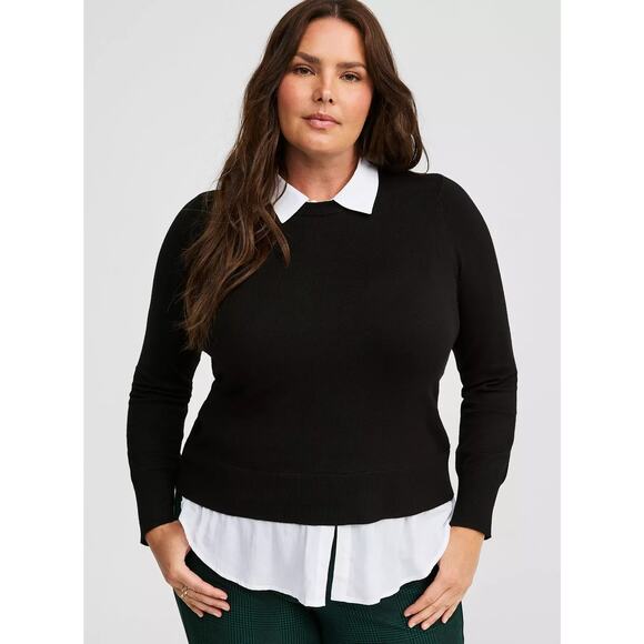 Torrid Fitted Pullover 2-Fer Sweater Black White 4 Preppy Plus 4X Career Curvy - Picture 2 of 9